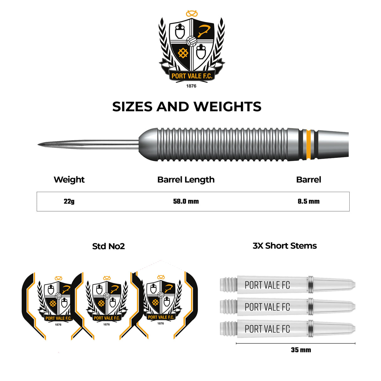 Port Vale FC - Official Licensed - The Valiants - Steel Tip Darts - Brass - 22g