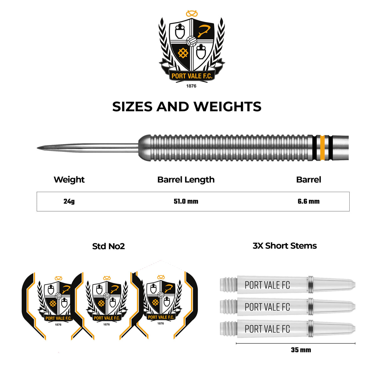 Port Vale FC - Official Licensed - The Valiants - Steel Tip Darts - Tungsten - 24g