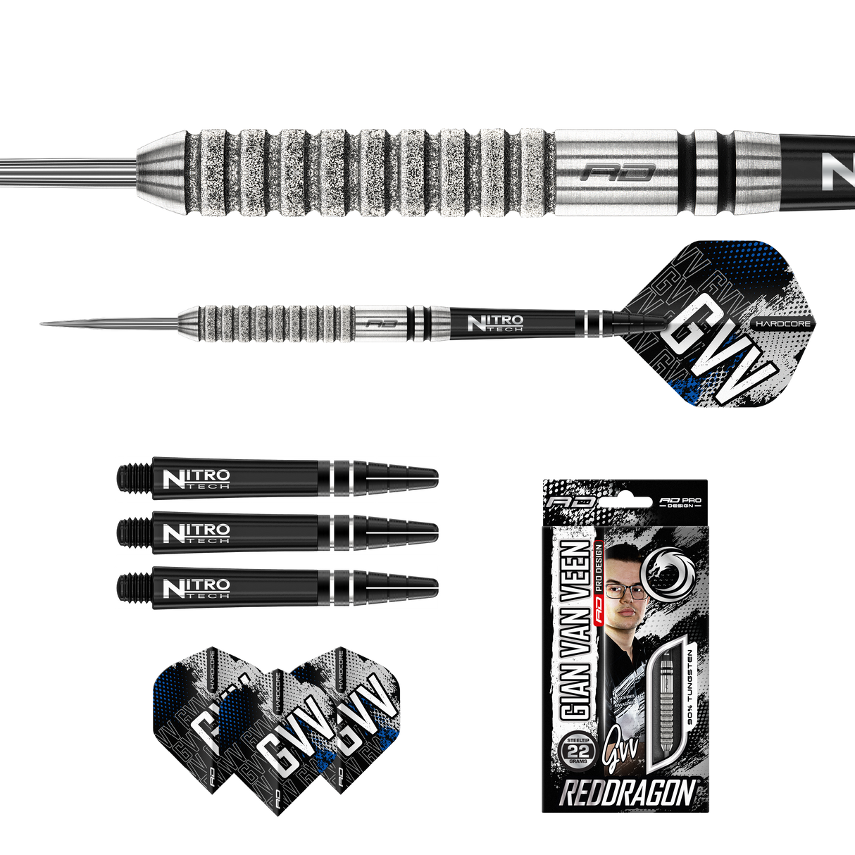 Red Dragon Gian van Veen Darts - Steel Tip - 90% Tungsten - Diamond