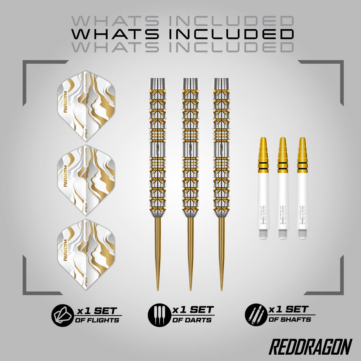 Red Dragon Paradym Gold Darts - Steel Tip - 90% Tungsten - Parallel
