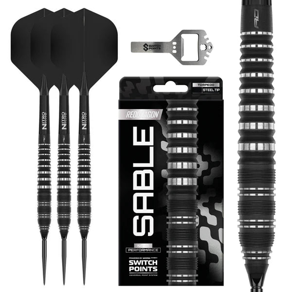 Red Dragon Sable Darts - Steel Tip - 90% Tungsten - Torpedo