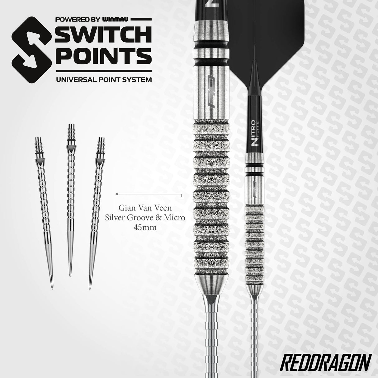 Red Dragon Gian van Veen Switch Darts - Steel Tip - 90% Tungsten - Diamond