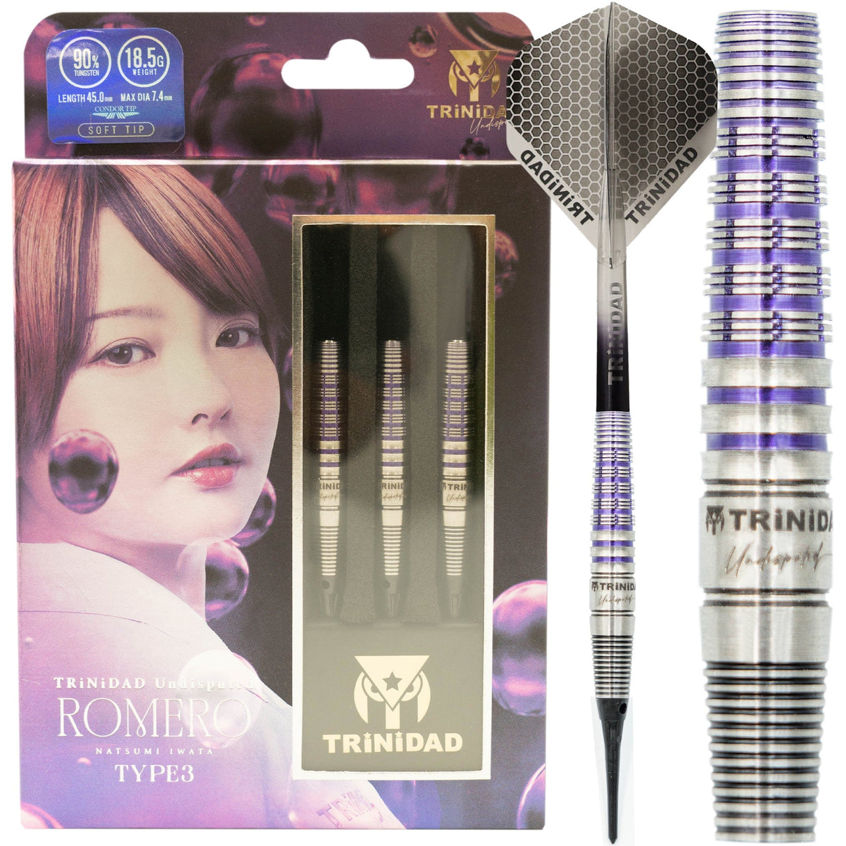 Trinidad Undisputed Darts - Soft Tip - 95% Tungsten - Romero 3 - Purple - 20g