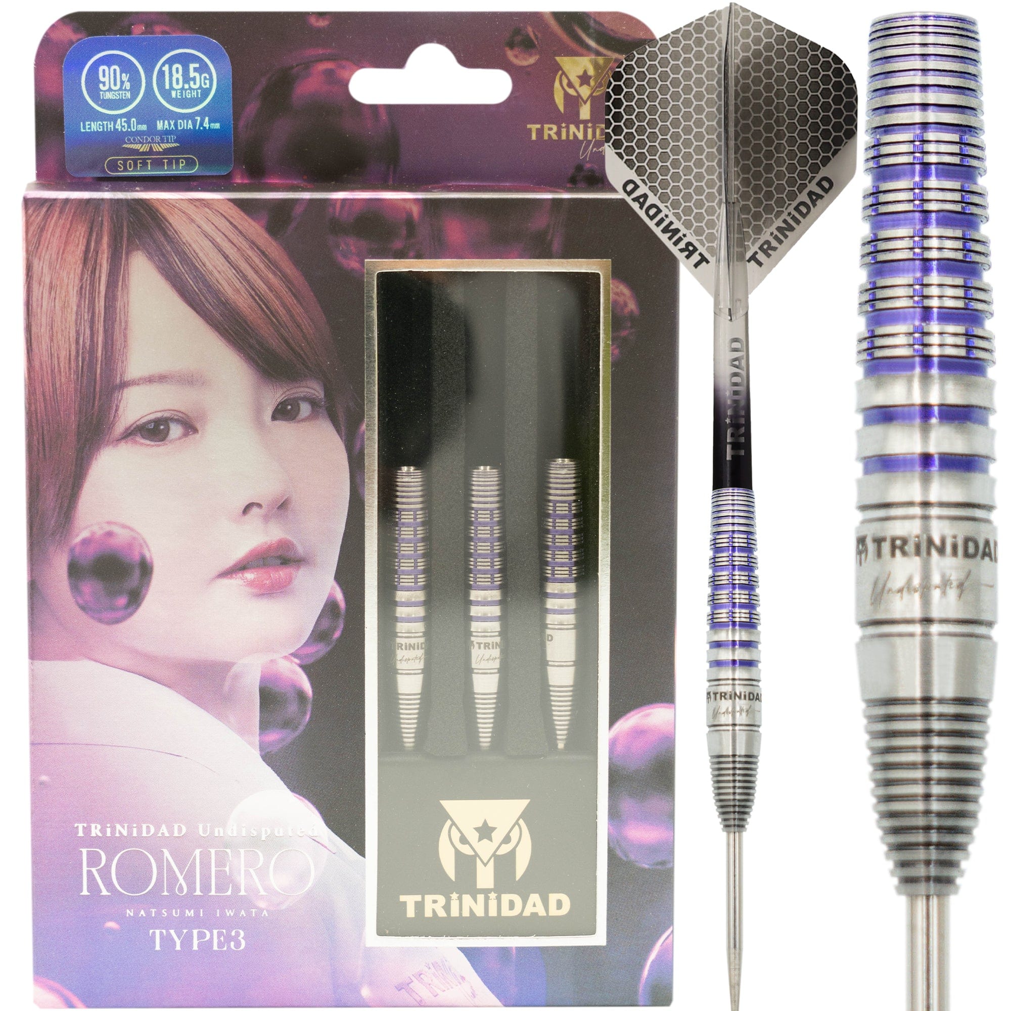 Trinidad Undisputed Darts - Steel Tip - 95% Tungsten - Romero 3 - Purp