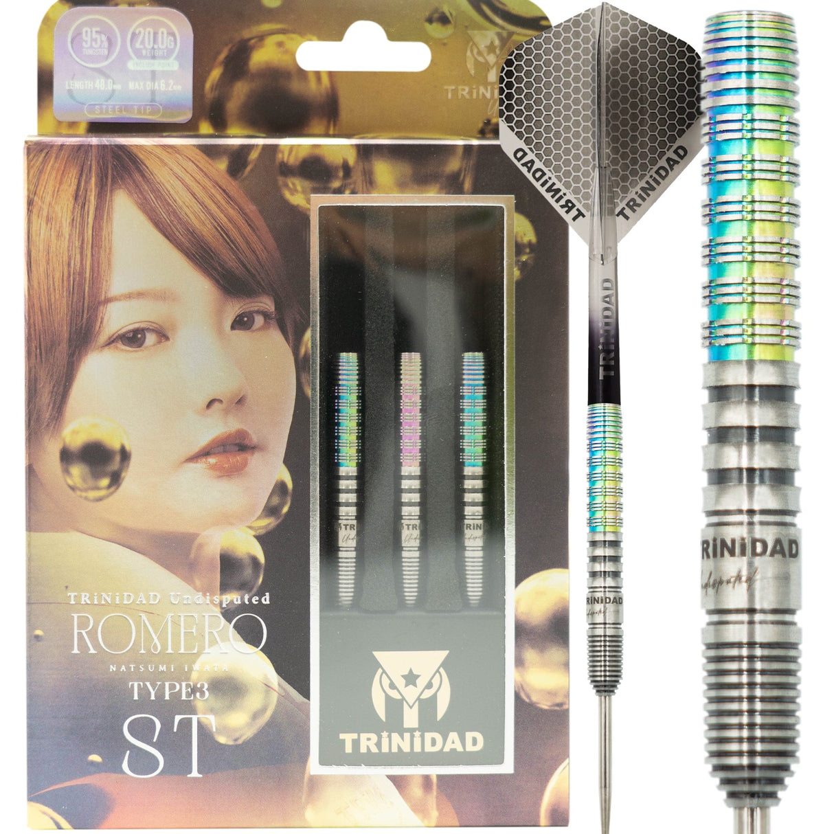 Trinidad Undisputed Darts - Steel Tip - 95% Tungsten - Romero 3 - Rainbow - 20g