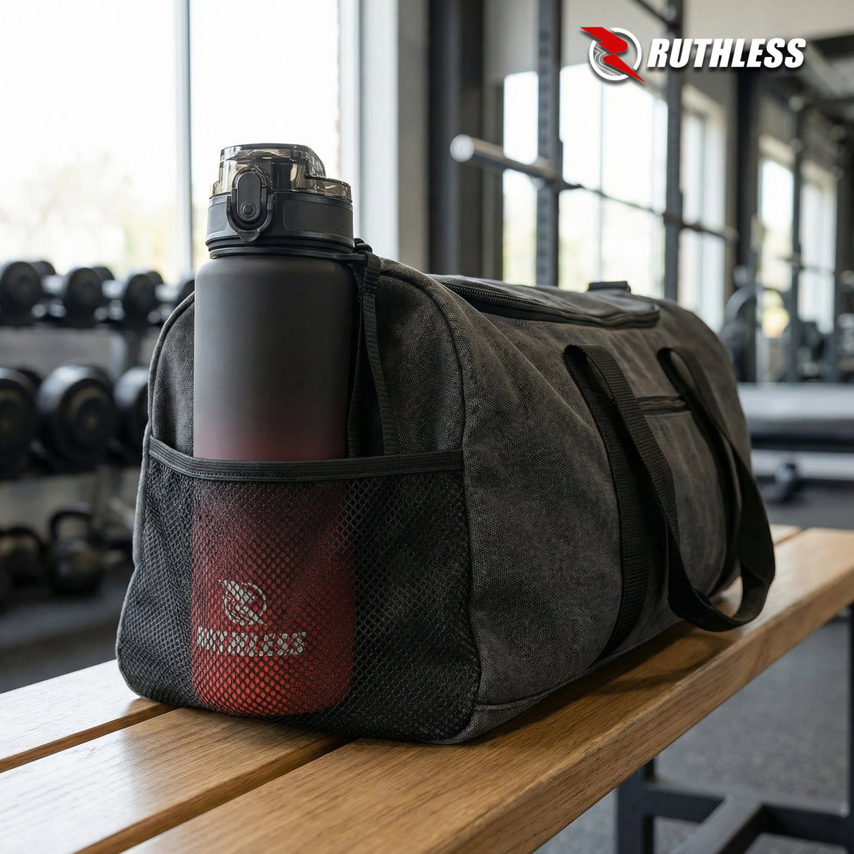 Ruthless Sports Bottle - 1000ml - BPA Free - Black & Red