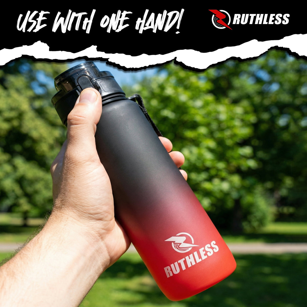 Ruthless Sports Bottle - 1000ml - BPA Free - Black & Red