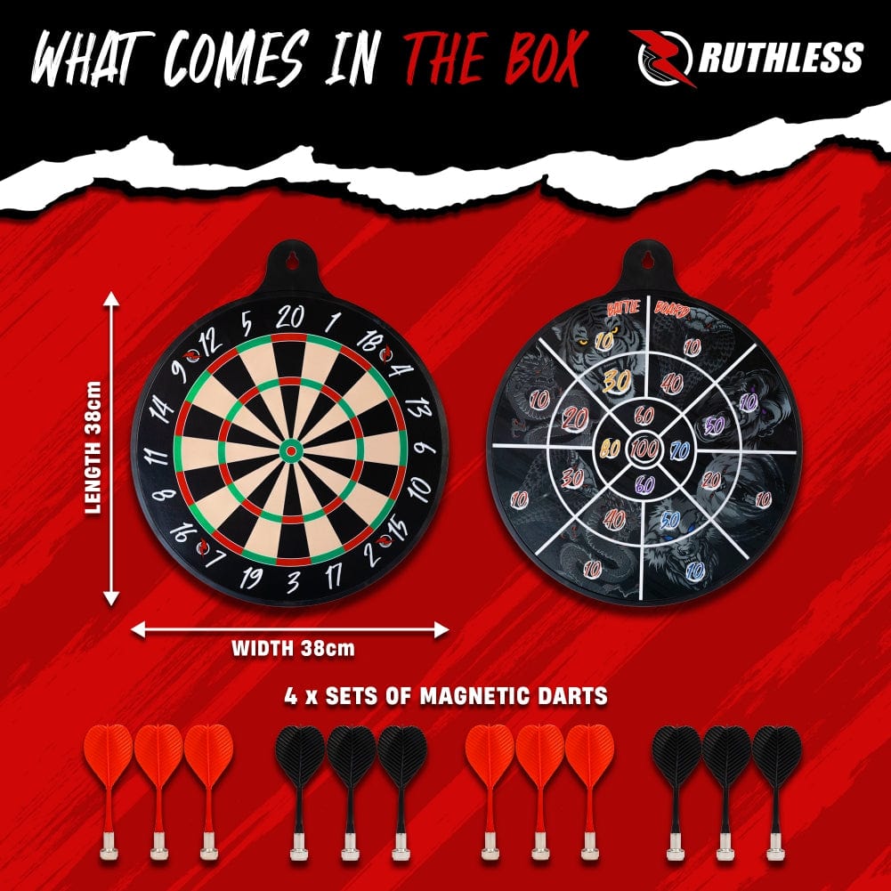 Ruthless Battle Board- Family Dual Dartboard Game - Magnetic Inc 4 sets of Magnetic darts