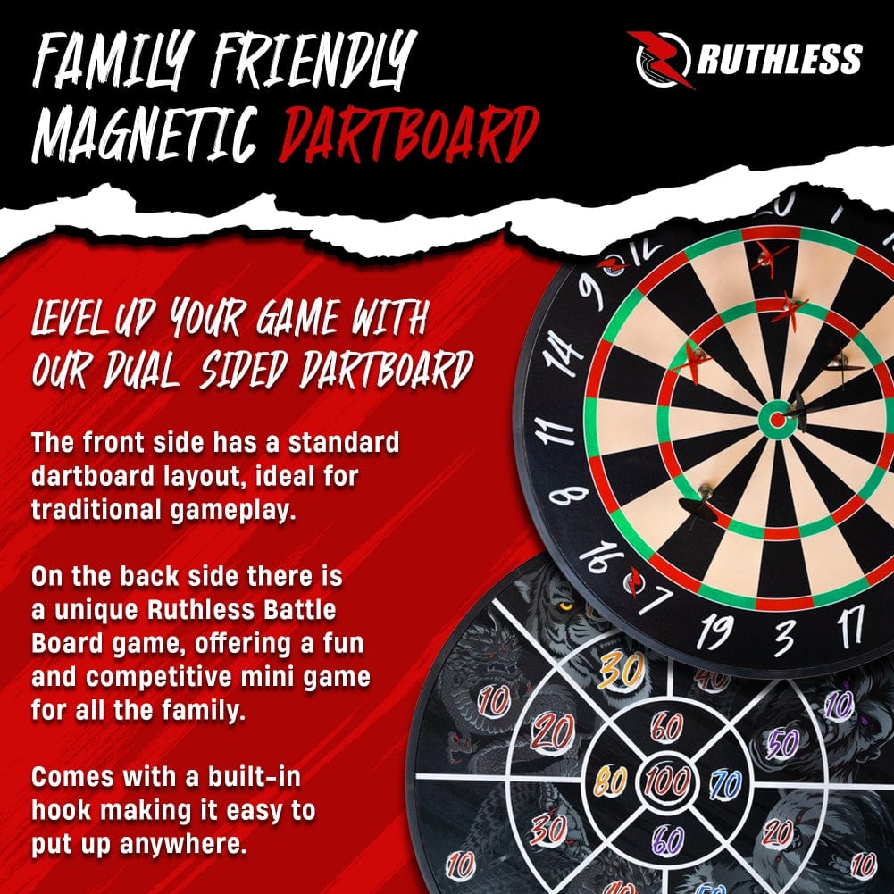 Ruthless Battle Board- Family Dual Dartboard Game - Magnetic Inc 4 sets of Magnetic darts
