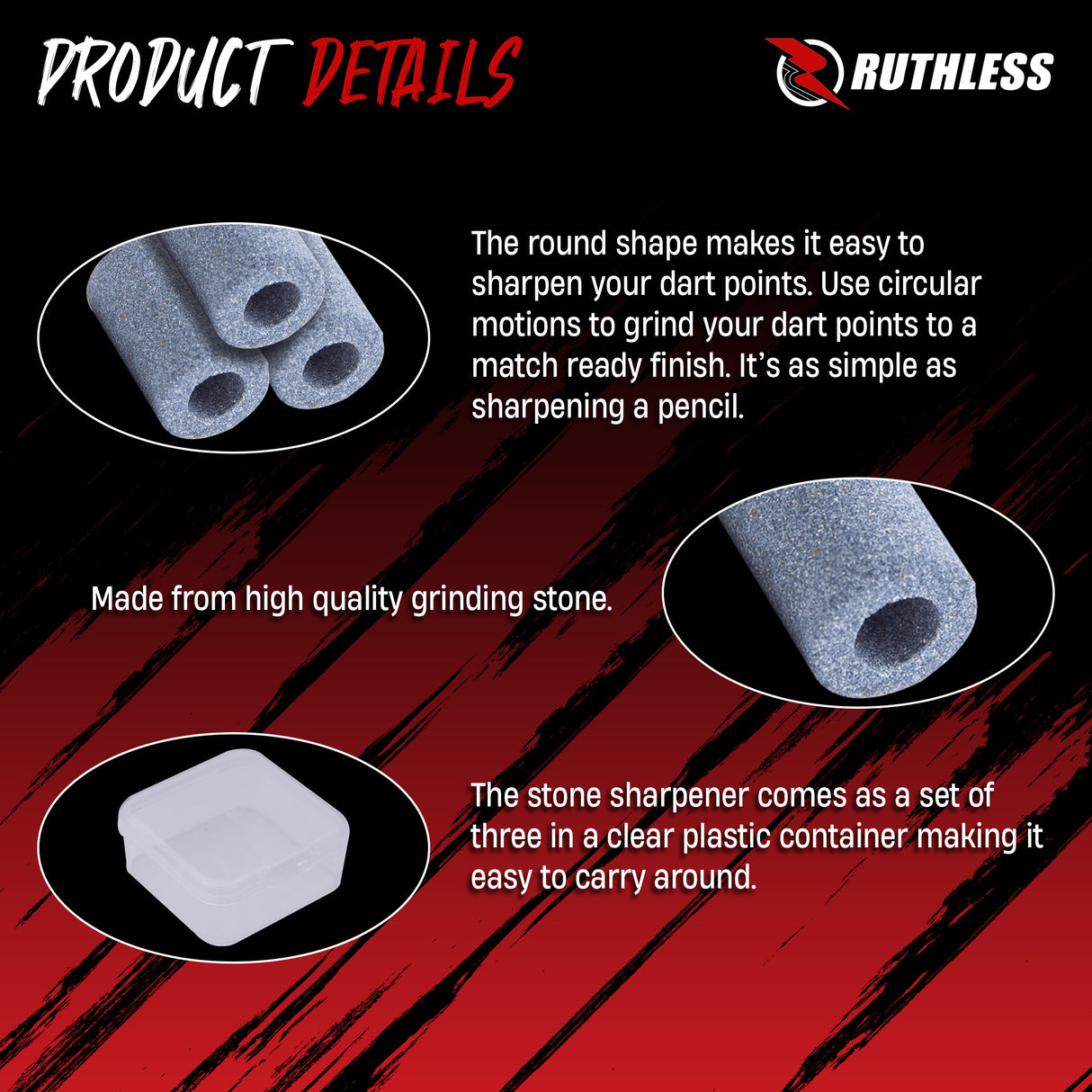 Ruthless Dart Sharpener - Mini Round Stone - Value Pack - 3 Pieces