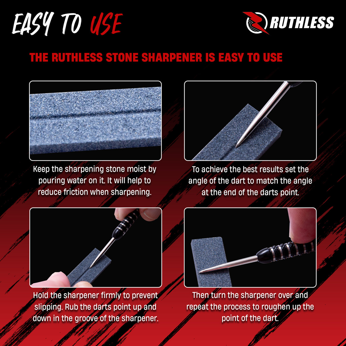 Ruthless Dart Sharpener - Flat V Groove - Value Pack - 4 Pieces
