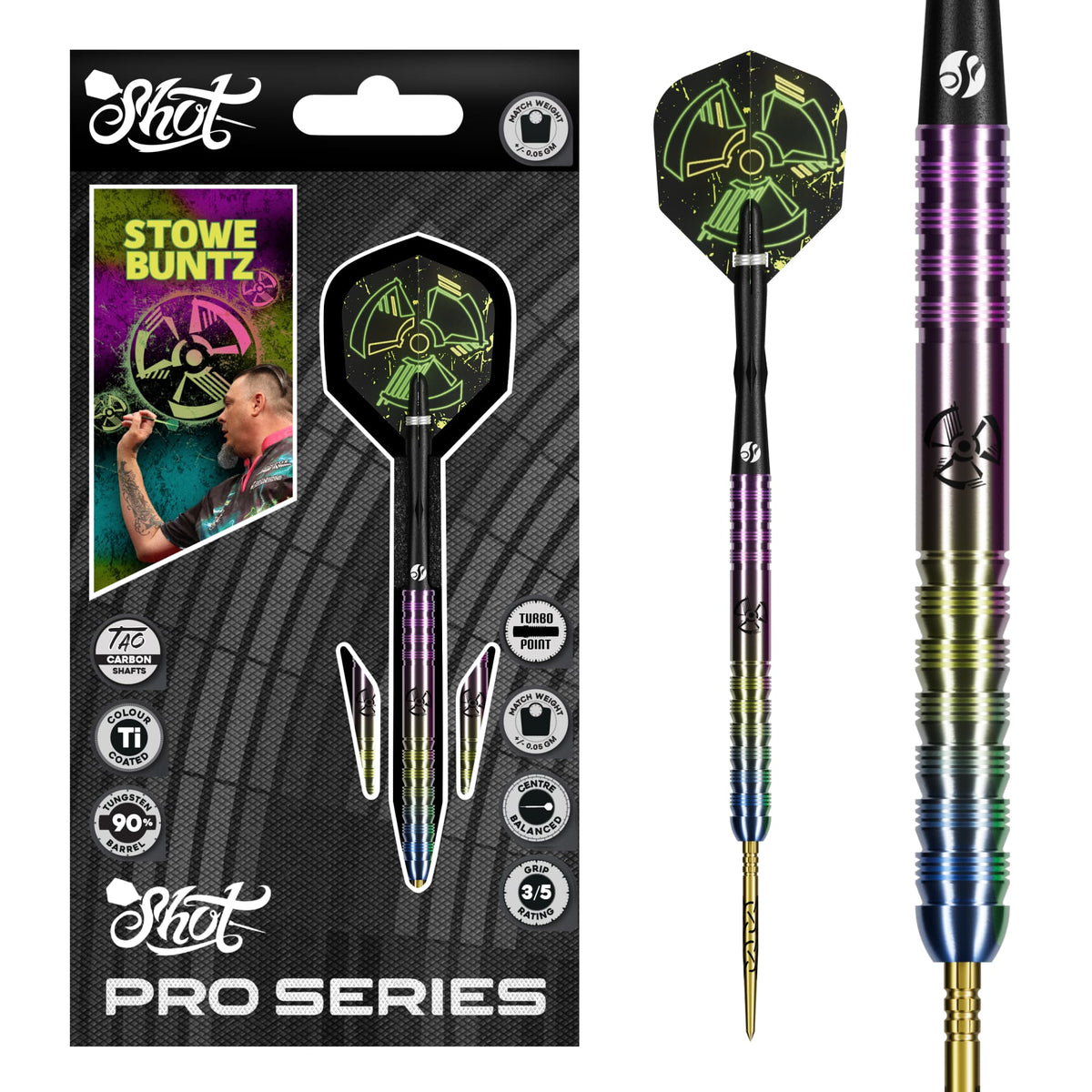 Shot Pro Series TP Darts - Steel Tip - 90% Tungsten - Stowe Buntz 3.0