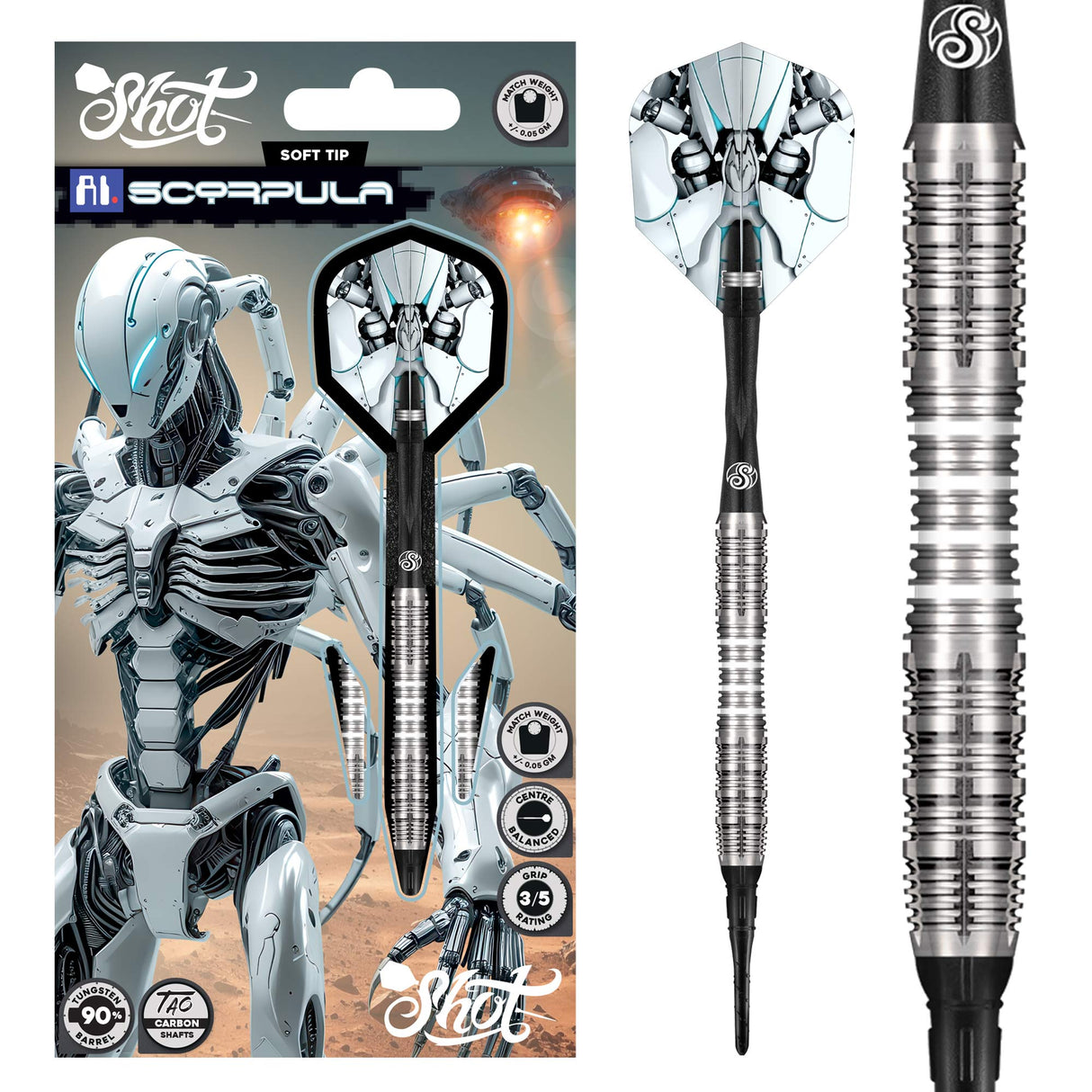 Shot AI Darts - Soft Tip - 90% Tungsten - Scorpula