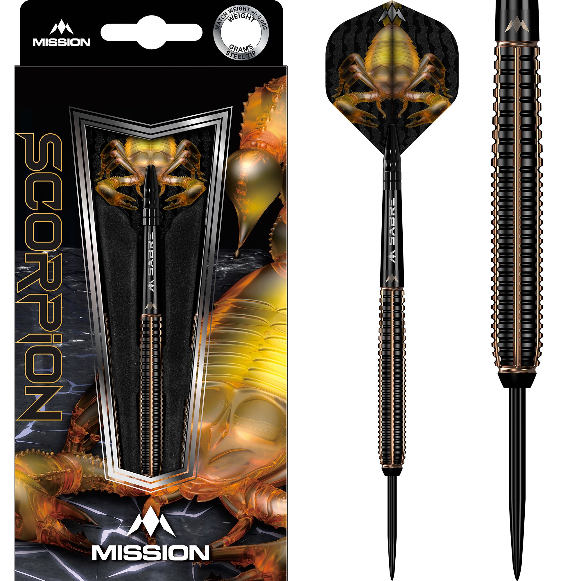 Mission Scorpion Darts - Steel Tip - 90% Tungsten - Black & Gold Elect