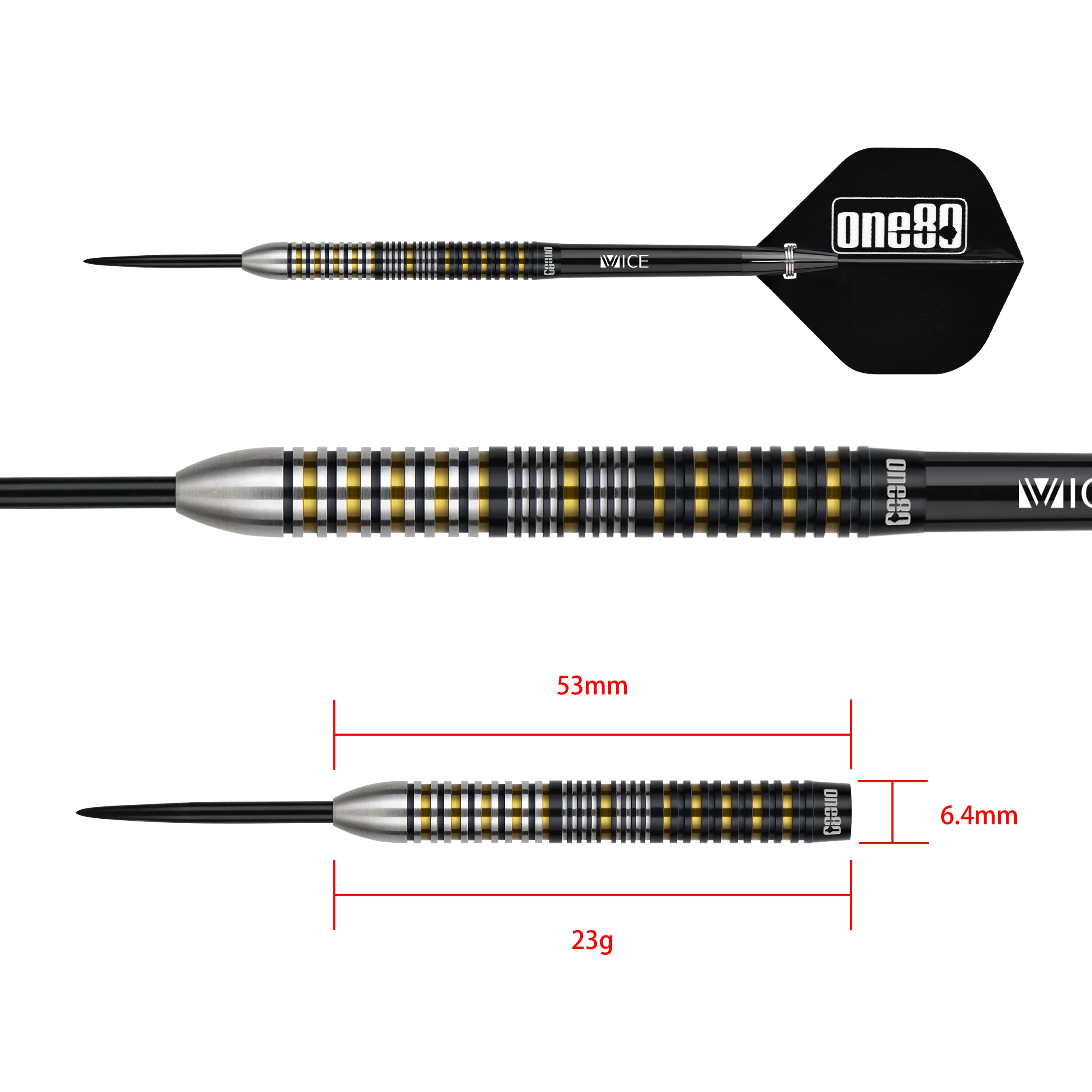 No.180 DART Ⅱ TYPE-SS 3.5号 6本 One80 Niko Springer Darts - Steel Tip - Signature - Black