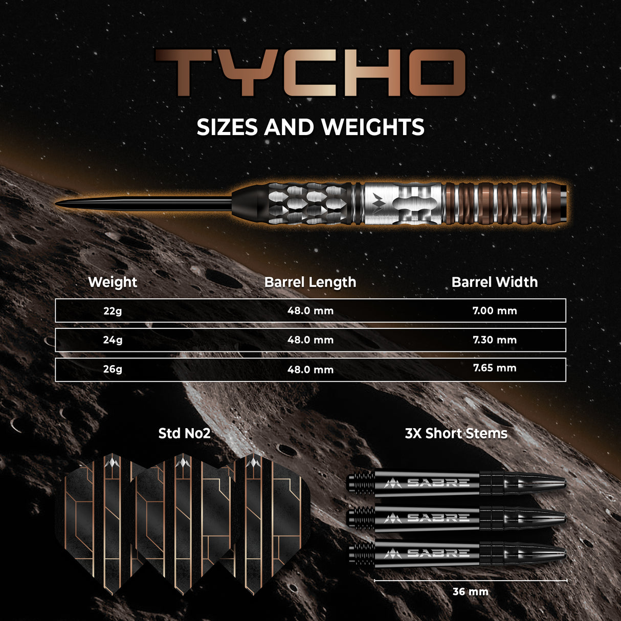 Mission Tycho Darts - Steel Tip - 95% Tungsten - Black & Bronze PVD