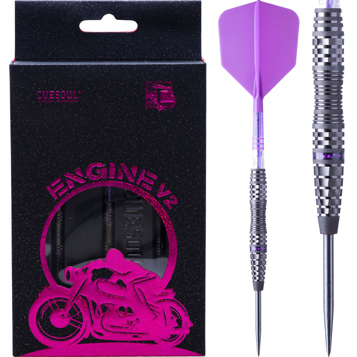 Cuesoul Engine V2 Darts - Steel Tip - 90% Tungsten - Hope Ring - Purple