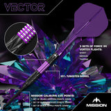 Mission Vector Darts - Steel Tip - 95% Tungsten - Black PVD & Purple Electro