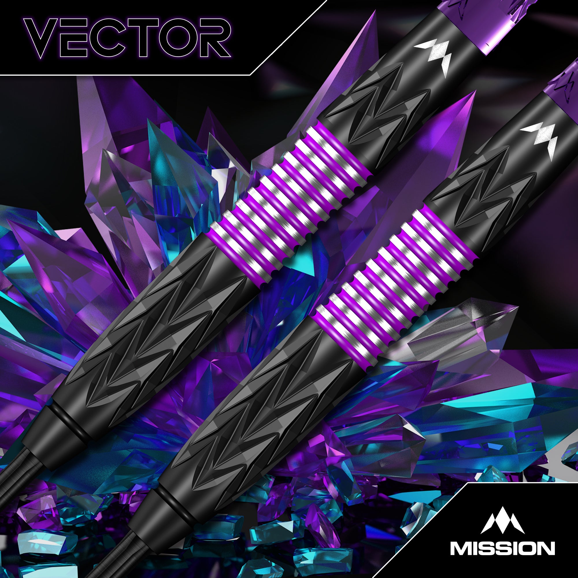 Mission Vector Darts - Steel Tip - 95% Tungsten - Black PVD & Purple E