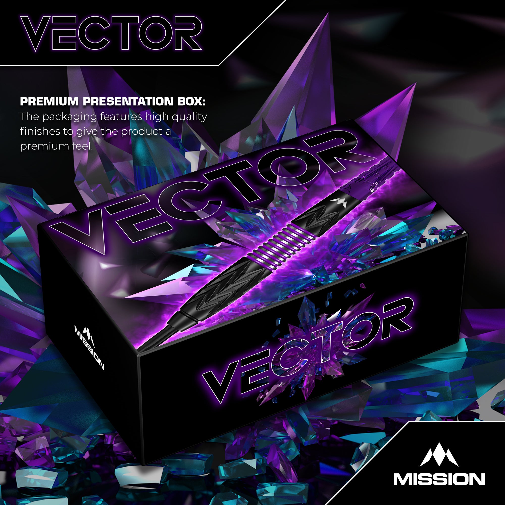 Mission Vector Darts - Steel Tip - 95% Tungsten - Black PVD & Purple E