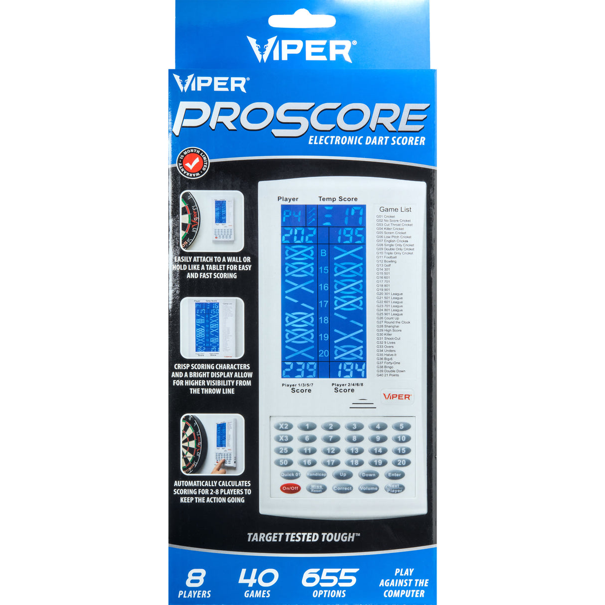 Viper ProScore Touchpad Scorer - 40 Games - Electronic Darts Scoring - White