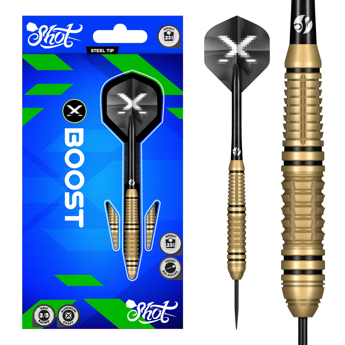Shot X-Boost Darts - Steel Tip - Brass