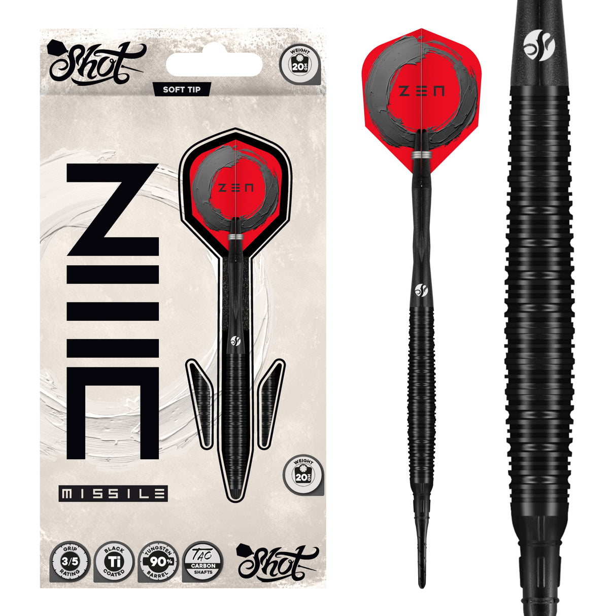 Shot Zen Darts - Soft Tip - 90% Tungsten - Missile