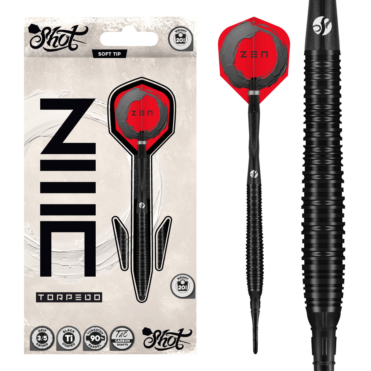 Shot Zen Darts - Soft Tip - 90% Tungsten - Torpedo