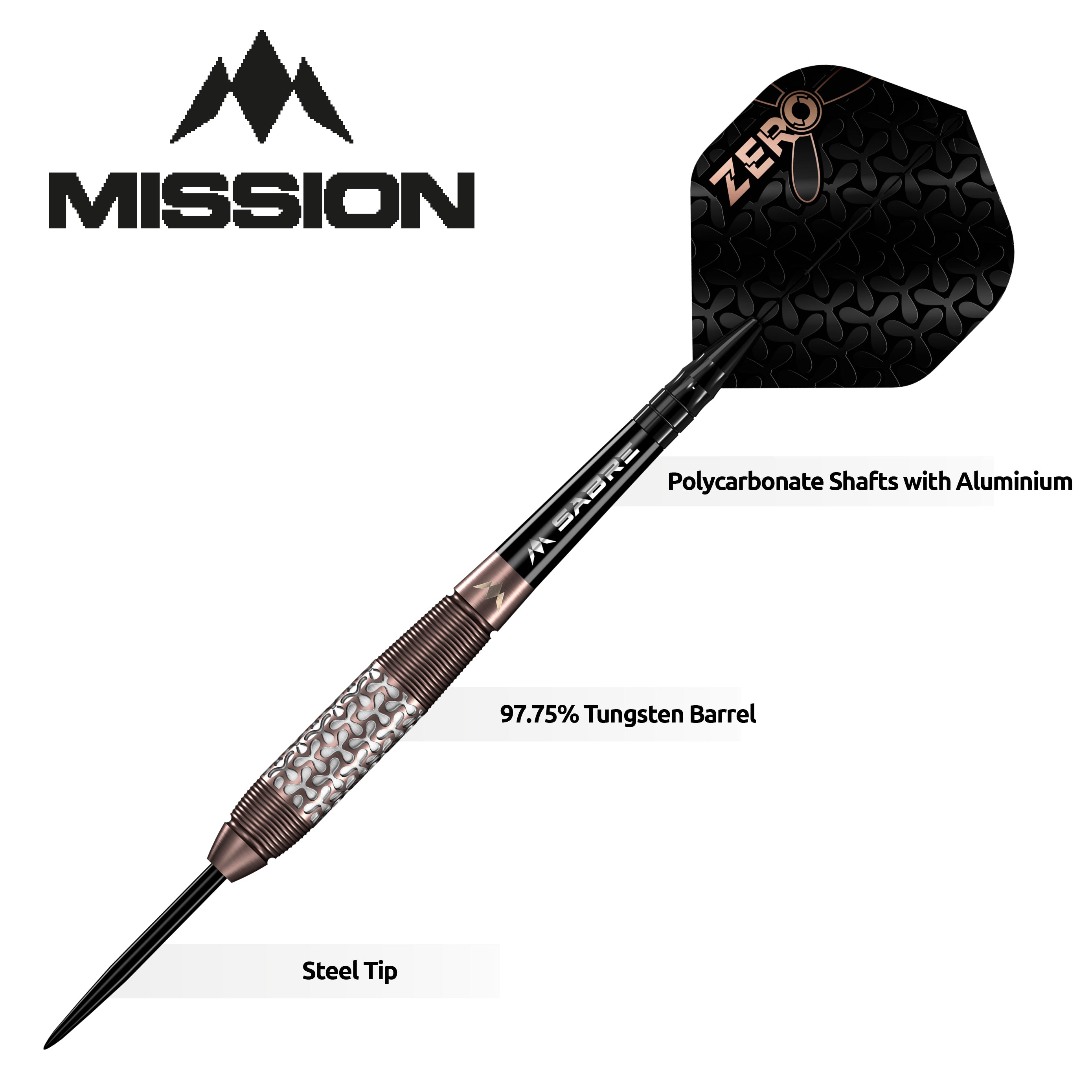 Mission Zero Darts - Steel Tip - 97.5% Tungsten - Bronze PVD