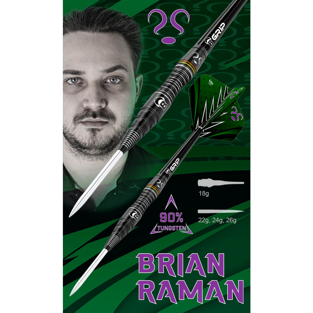 BULL'S Brian Raman Darts - Steel Tip - 90% Tungsten - Black Titanium