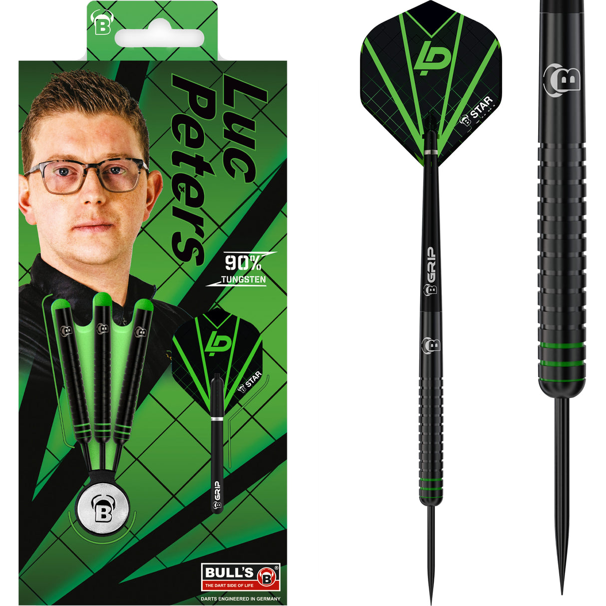 BULL'S Luc Peters Darts - Steel Tip - 90% Tungsten - Black Titanium