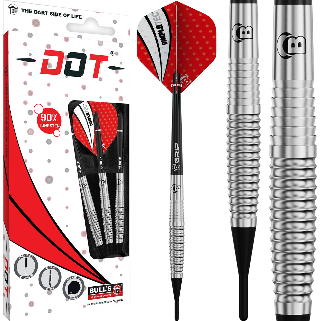 BULL'S Dot D1 Darts - Soft Tip - 90% Tungsten - Rear Shark