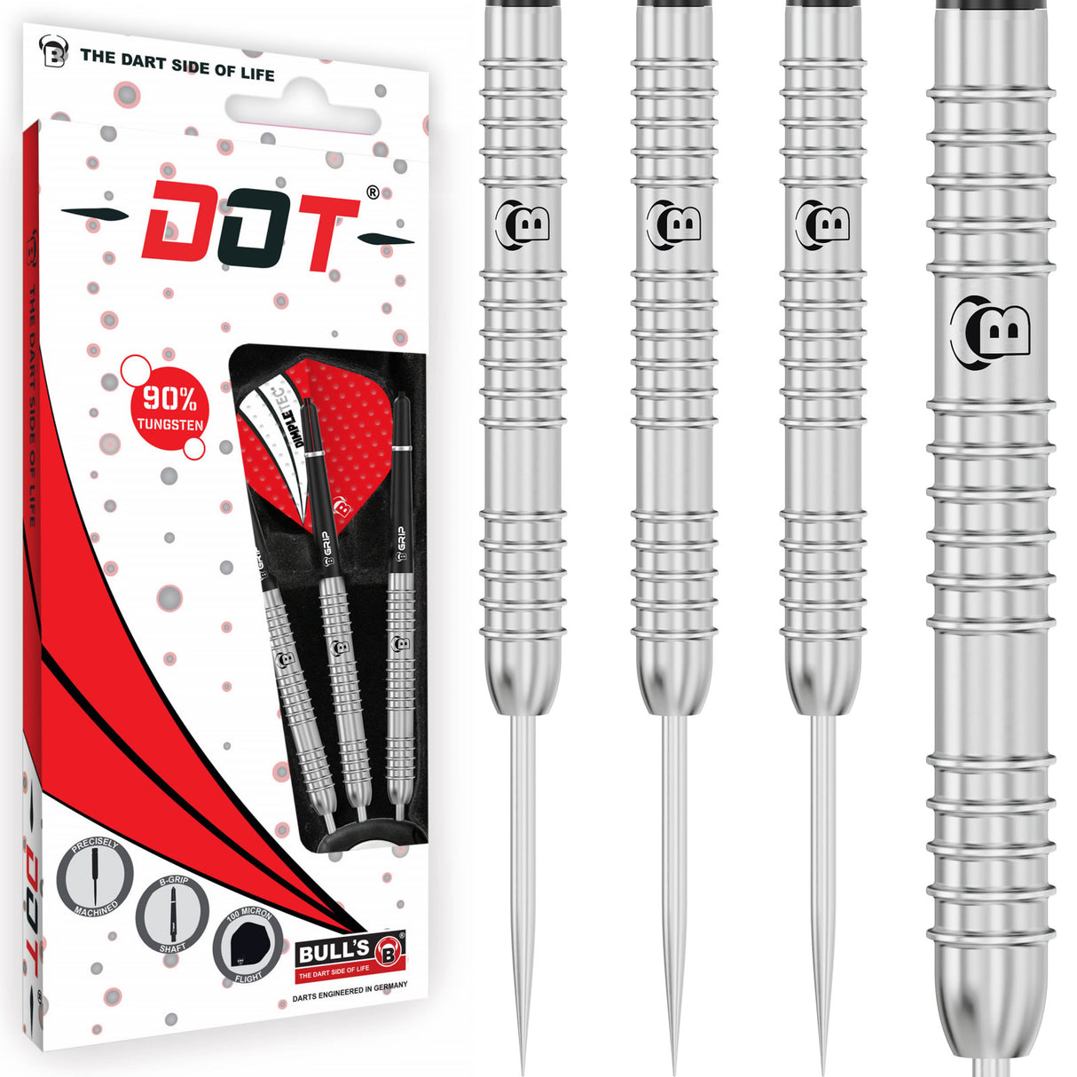 BULL'S Dot D8 Darts - Steel Tip - 90% Tungsten - Outer Grip