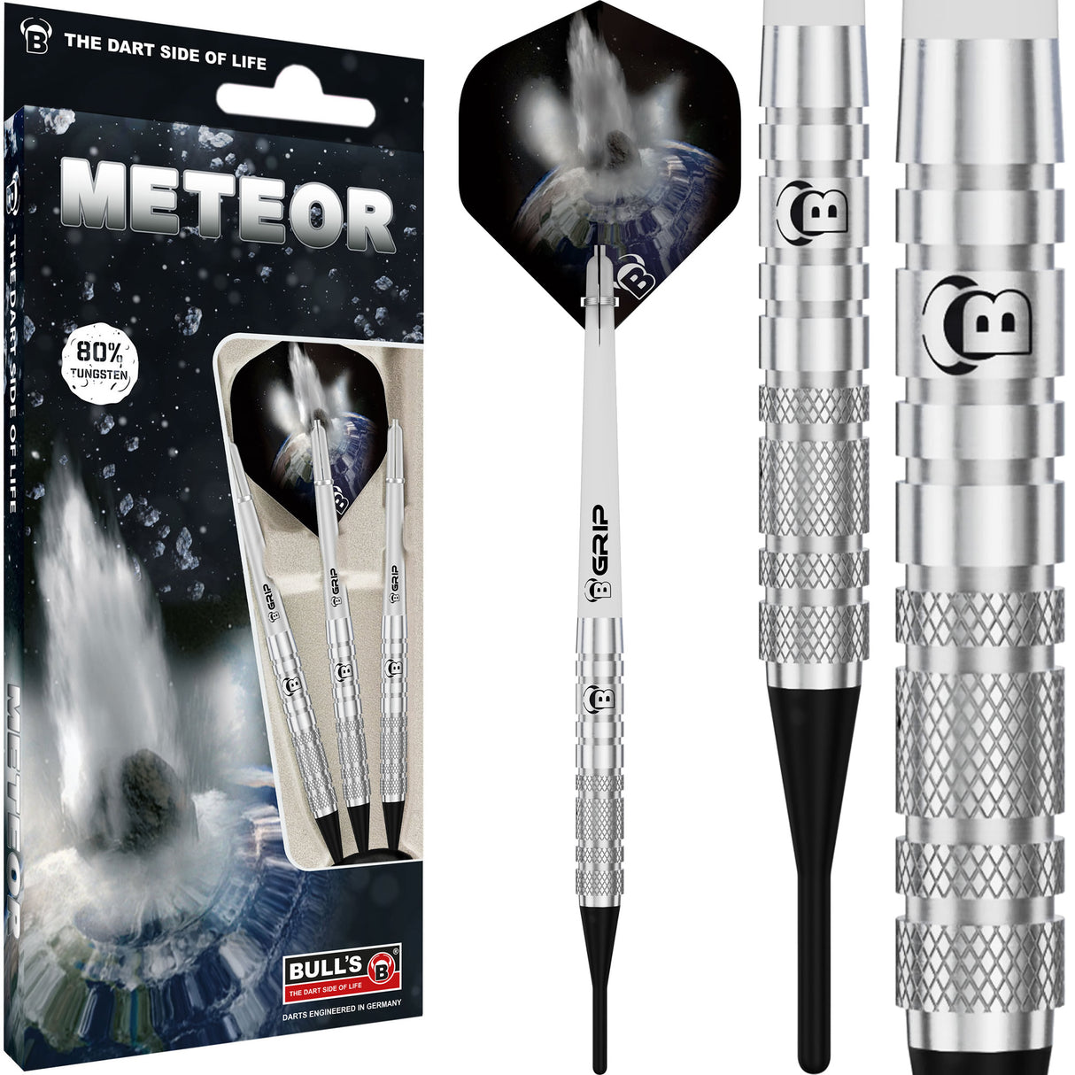 BULL'S Meteor Darts - Soft Tip - 80% Tungsten - MT1 - Front Knurl