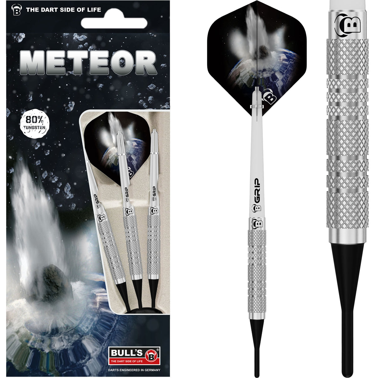 BULL'S Meteor Darts - Soft Tip - 80% Tungsten - MT2 - Full Knurl