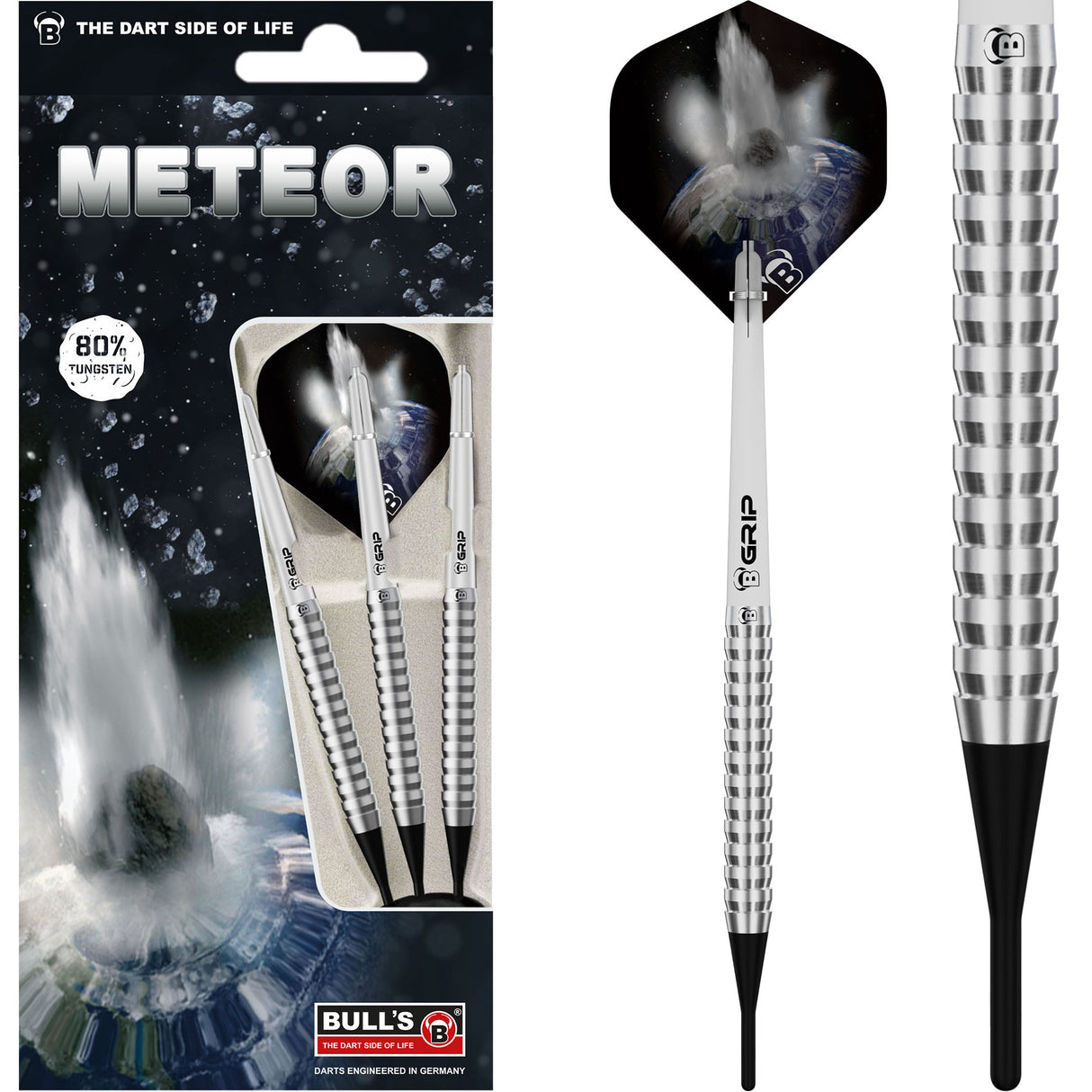 BULL'S Meteor Darts - Soft Tip - 80% Tungsten - MT4 - Full Shark