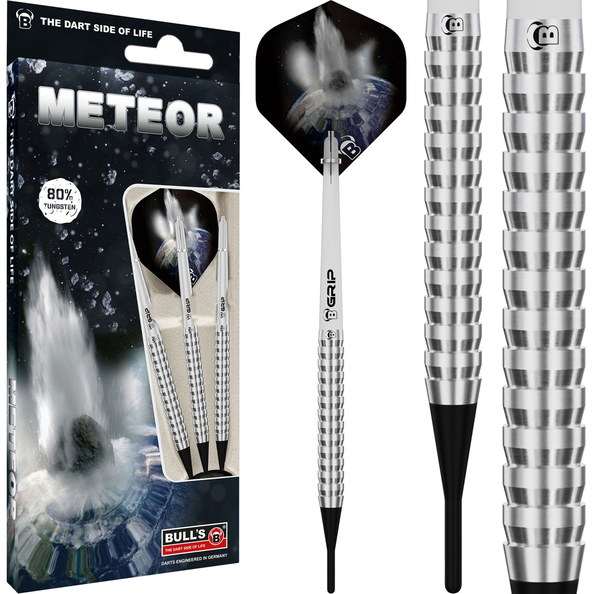 BULL'S Meteor Darts - Soft Tip - 80% Tungsten - MT4 - Full Shark