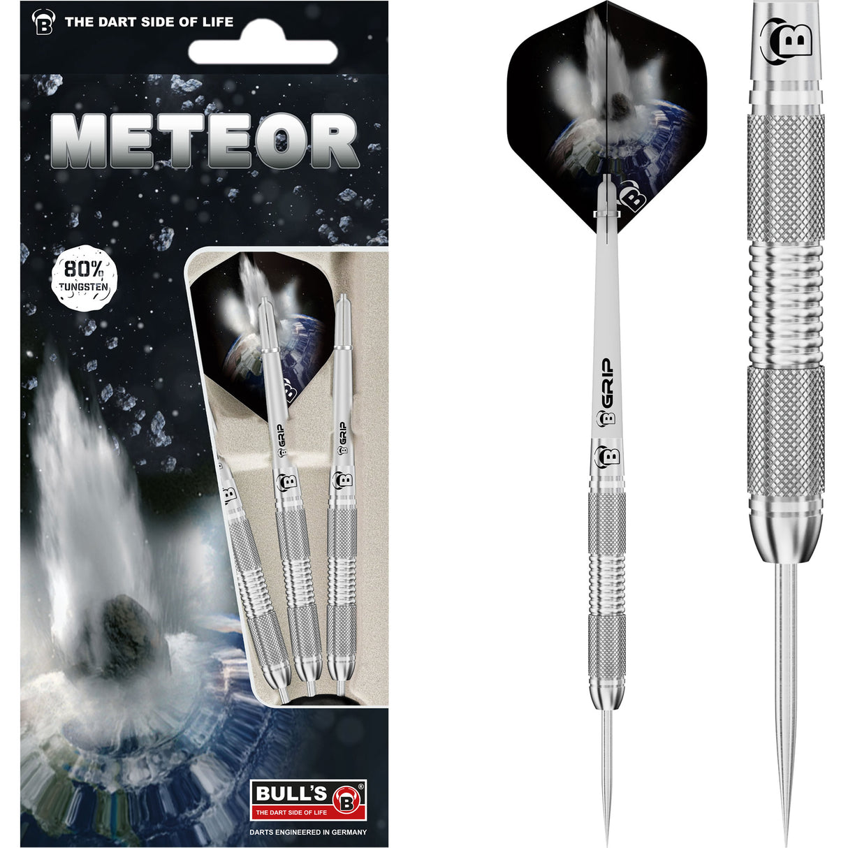 BULL'S Meteor Darts - Steel Tip - 80% Tungsten - MT9 - Twin Knurl