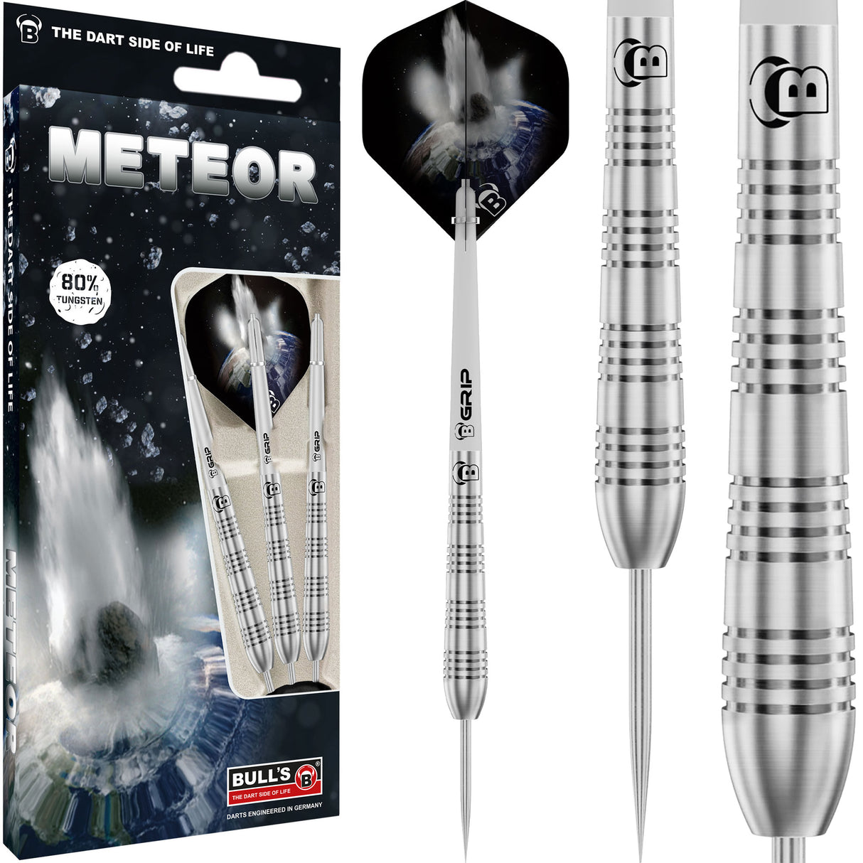 BULL'S Meteor Darts - Steel Tip - 80% Tungsten - MT11 - Torpedo Ring