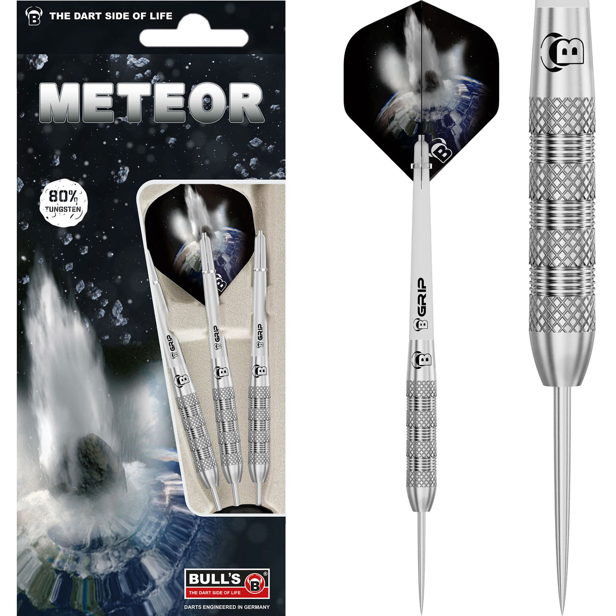 BULL'S Meteor Darts - Steel Tip - 80% Tungsten - MT2 - Quad Knurl