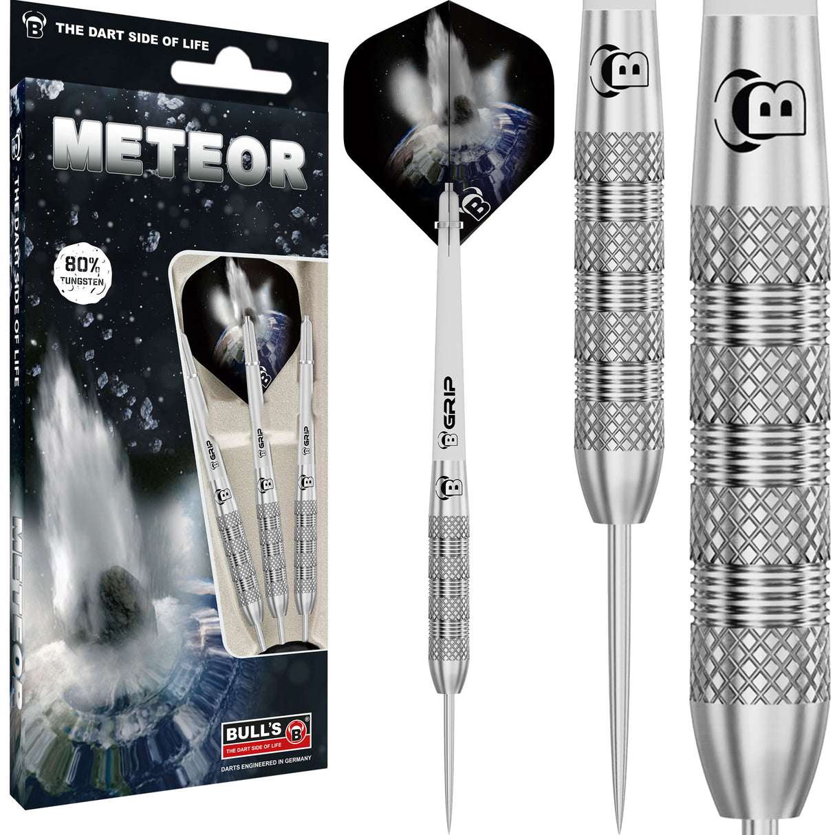 BULL'S Meteor Darts - Steel Tip - 80% Tungsten - MT2 - Quad Knurl