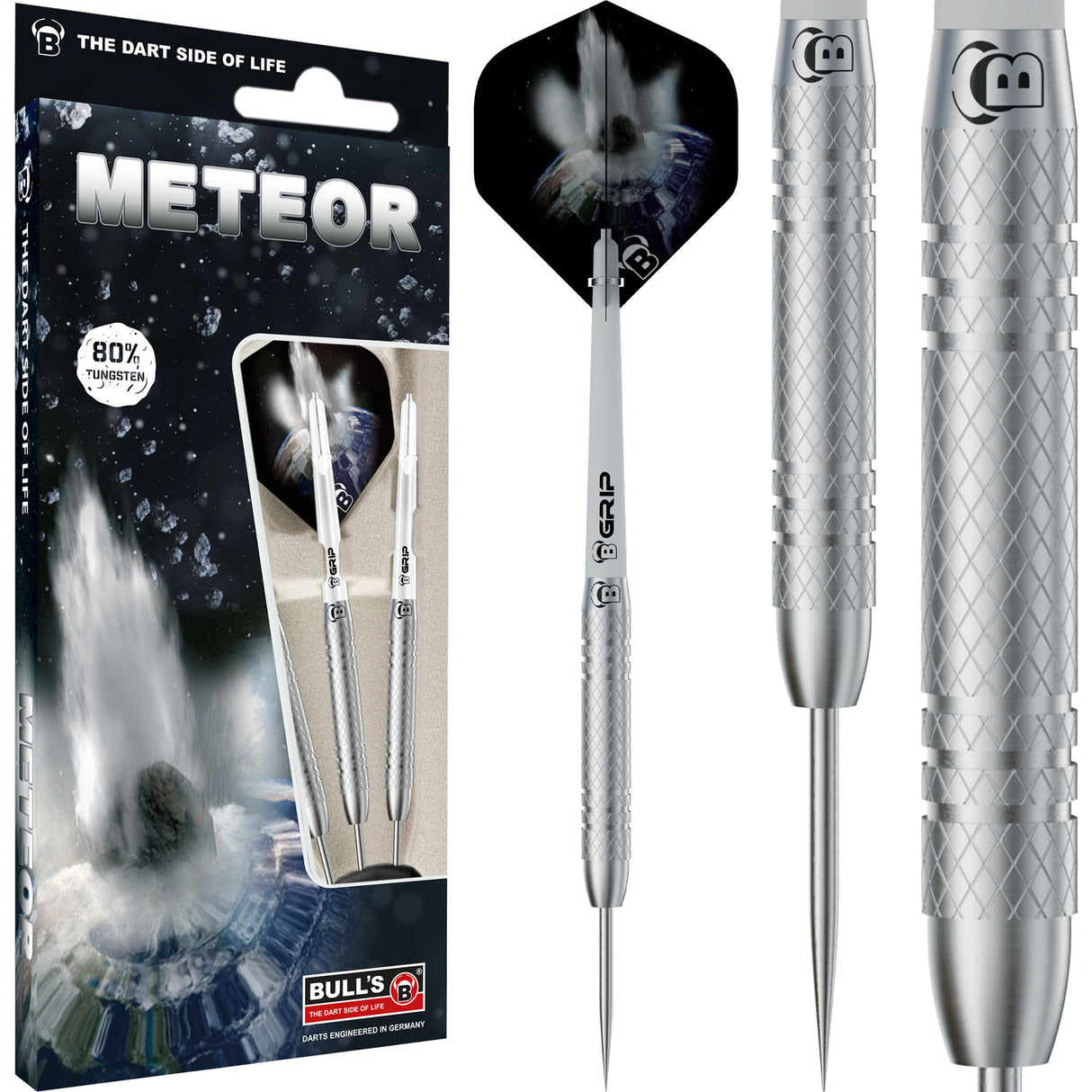 BULL'S Meteor Darts - Steel Tip - 80% Tungsten - MT8 - Fine Knurl
