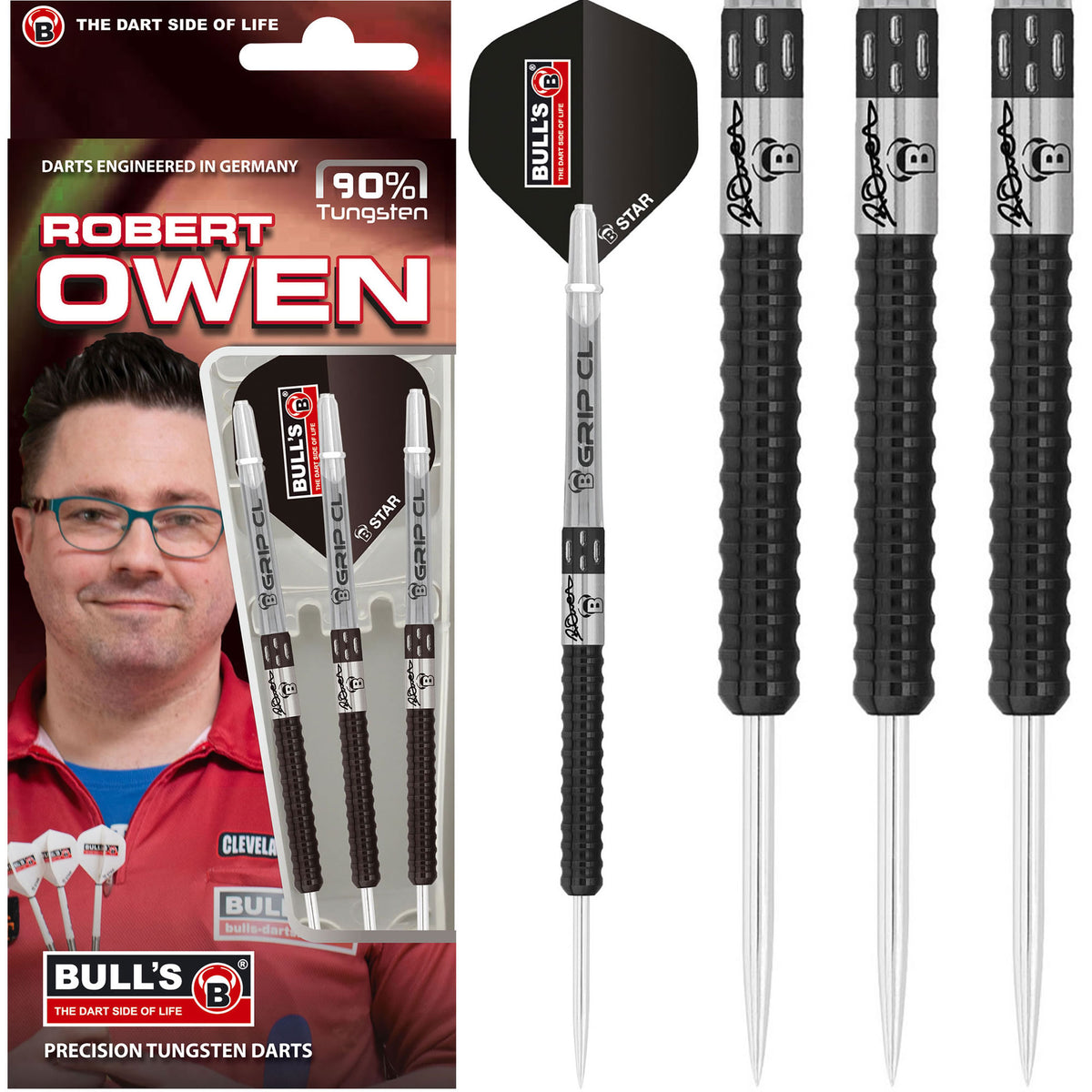 BULL'S Robert Owen Darts Steel Tip 90 Tungsten Black Edition