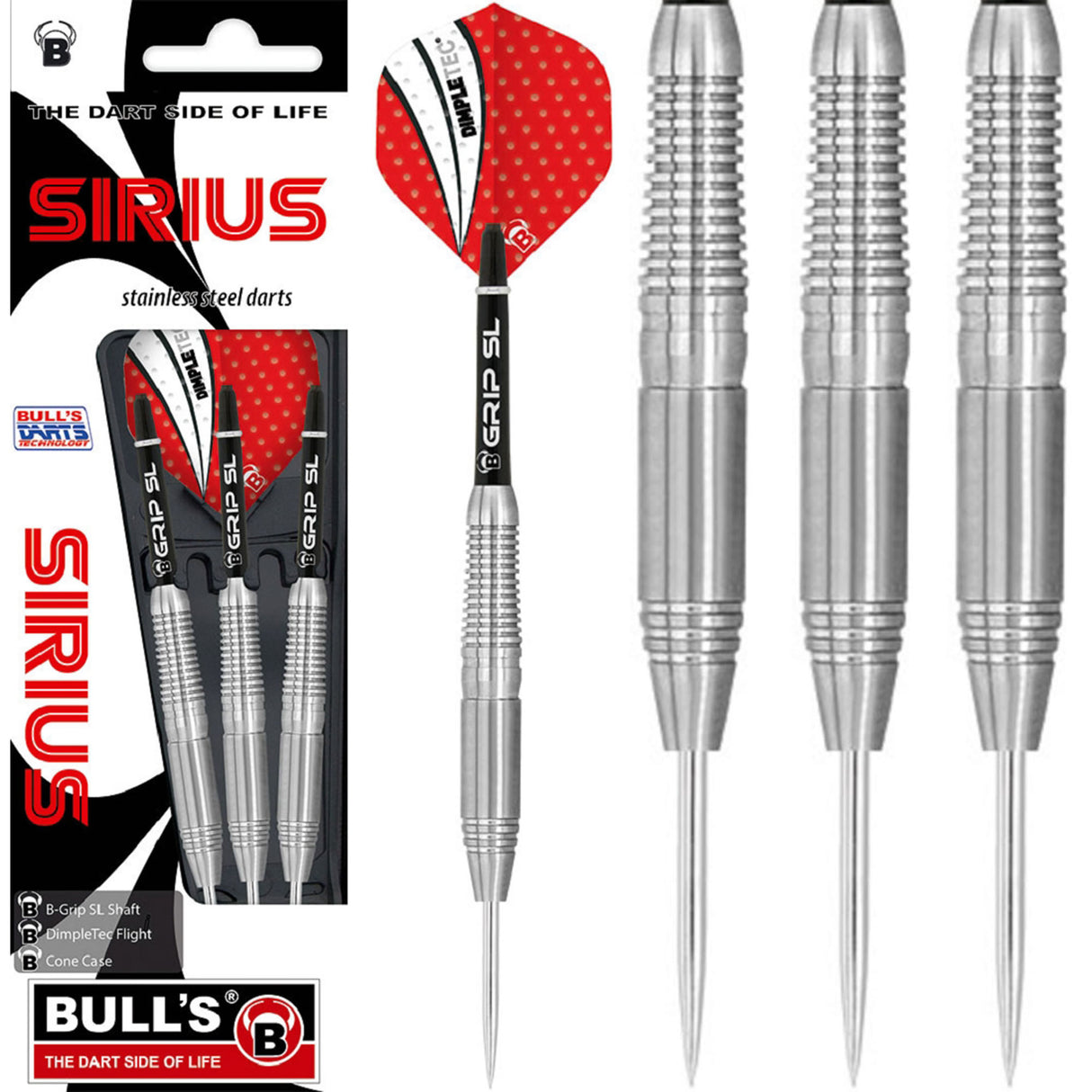 BULL'S Sirius Darts - Steel Tip - Stainless Steel - Rear Ringed