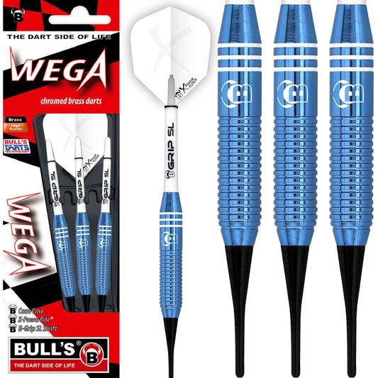 BULL'S Wega Darts - Soft Tip - Chromed Brass - Blue