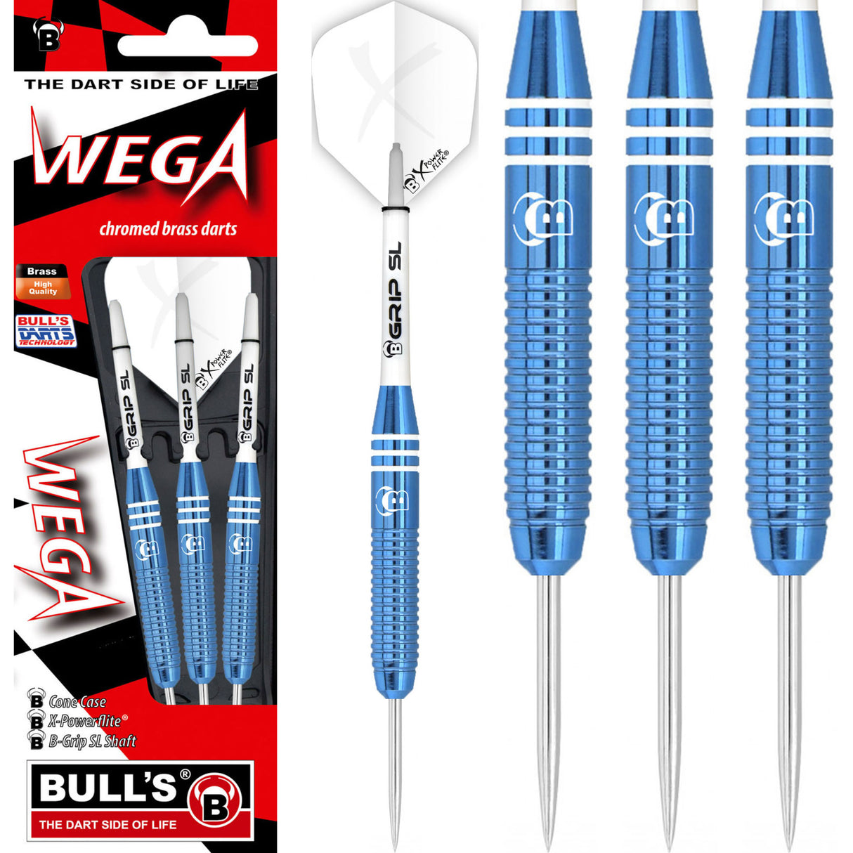 BULL'S Wega Darts - Steel Tip - Chromed Brass - Blue