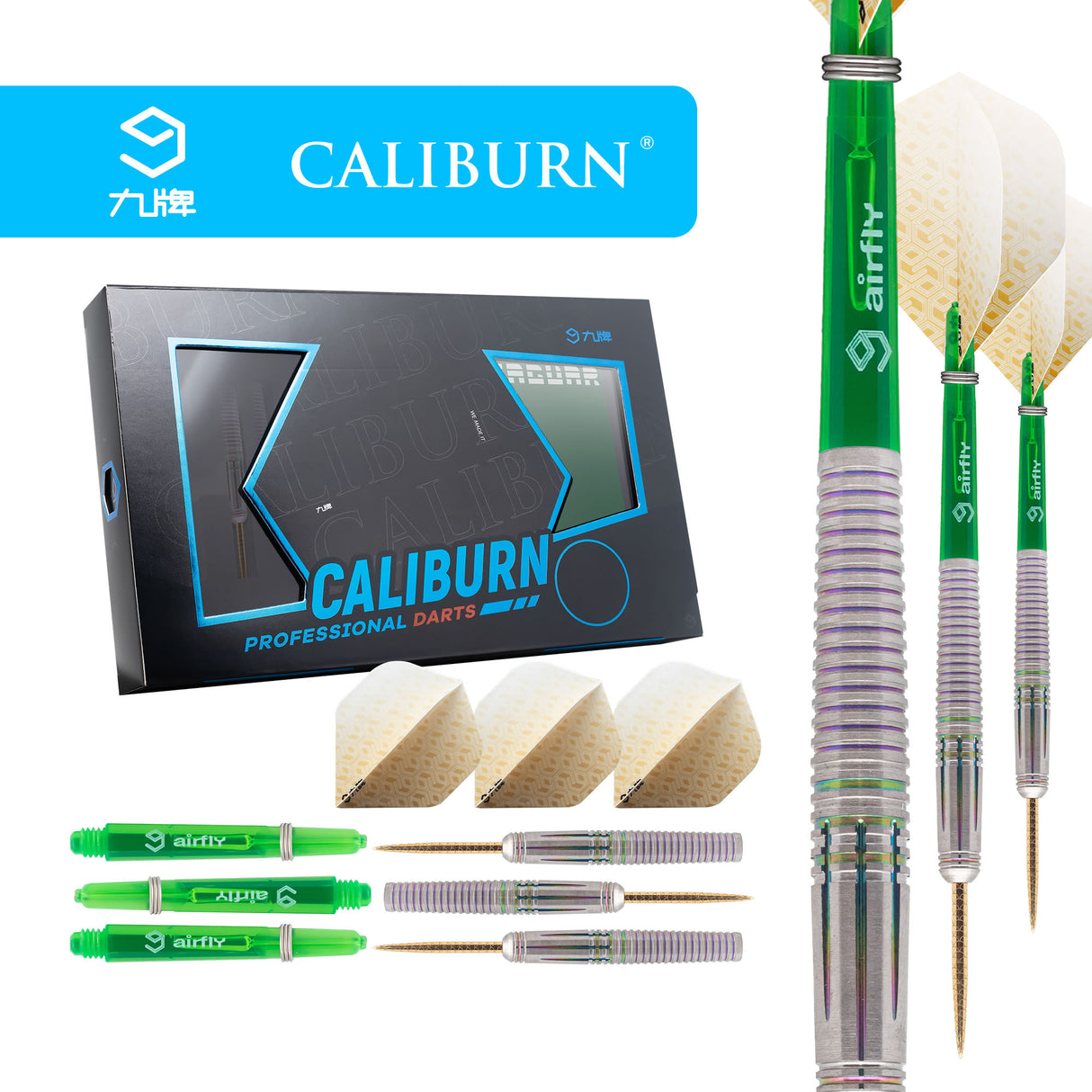 *Caliburn Jaguar Darts - Steel Tip - 90% - Rainbow