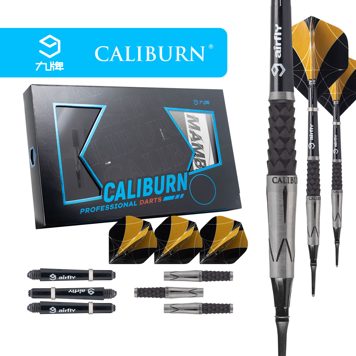 *Caliburn Player Darts - Soft Tip - 95% - Black Titanium - Mamba