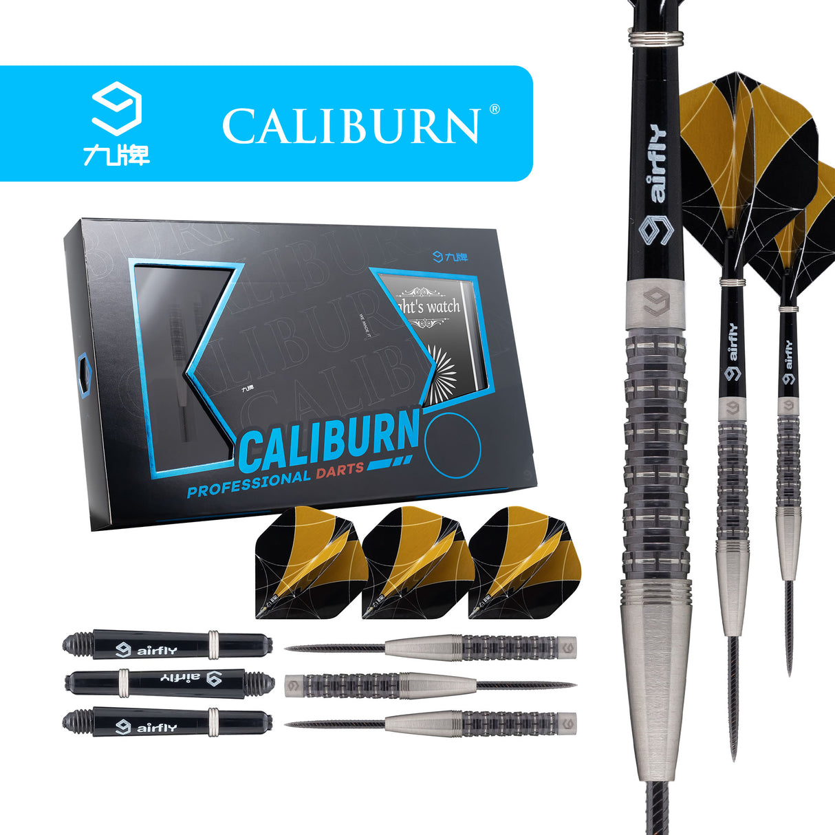 *Caliburn Nights Watch Darts - Steel Tip - 95% - N2 - Black