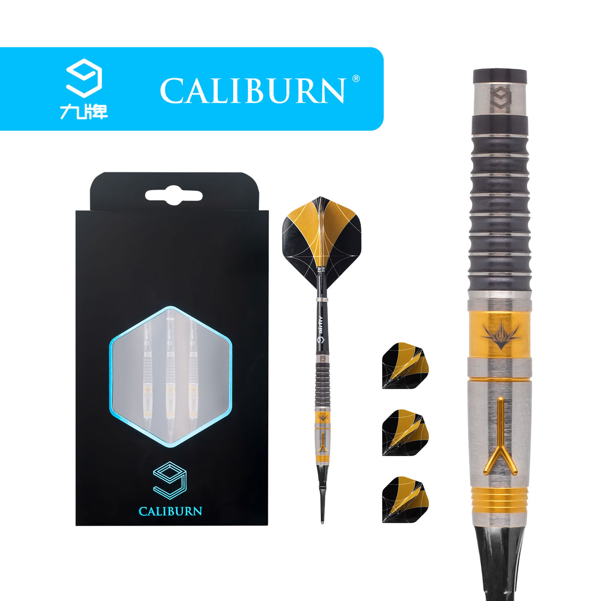 *Caliburn Y Darts - Soft Tip - 90% - Black & Gold - 20g